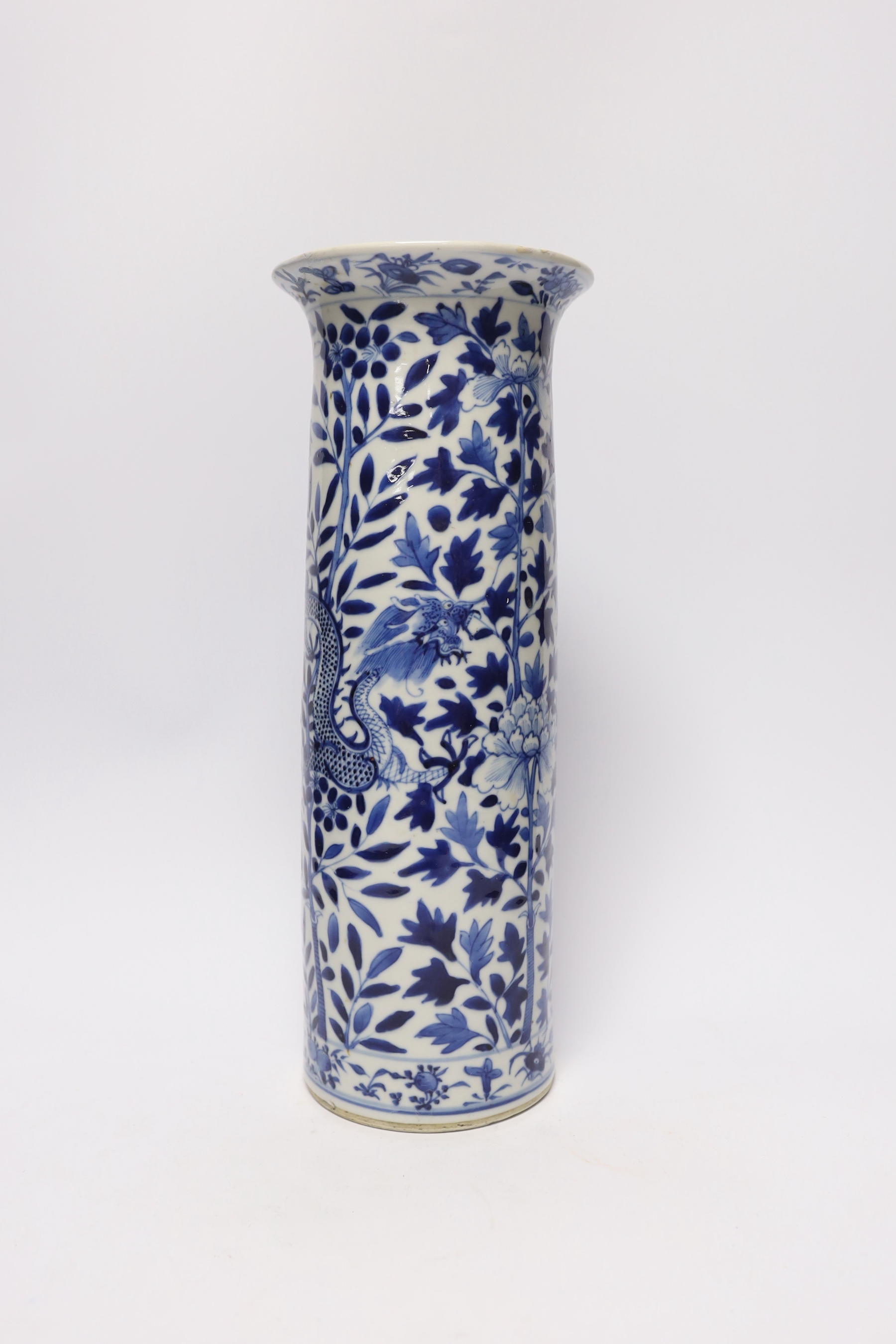 Seven assorted late 19th century Chinese blue and white vases (a.f.), tallest 35.5cm